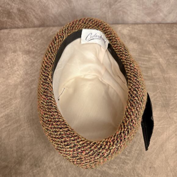 Vintage 60s Cedarbrook Orange Tapestry Derby Bucket Hat Cloche Bow Retro - Picture 4 of 9